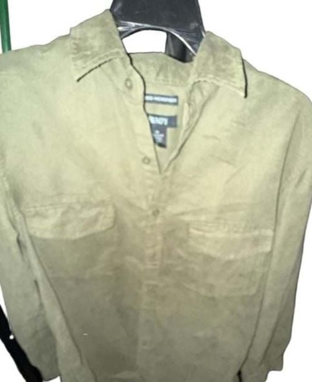Bruno Men's Olive Green Sueded Microfiber Long Sleeve Button-Up Shirt Size Mediu